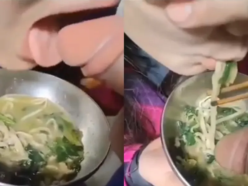 độc lạ em ăn mì còn lấy cu anh chấm vào nước để mút